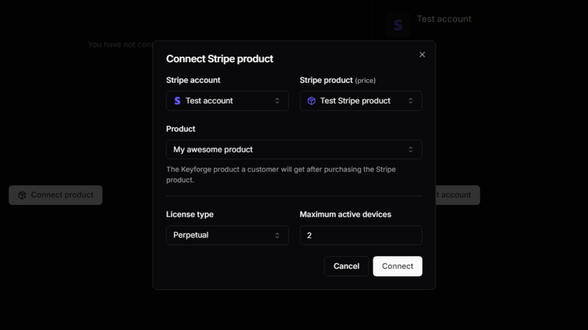 Connect Stripe product