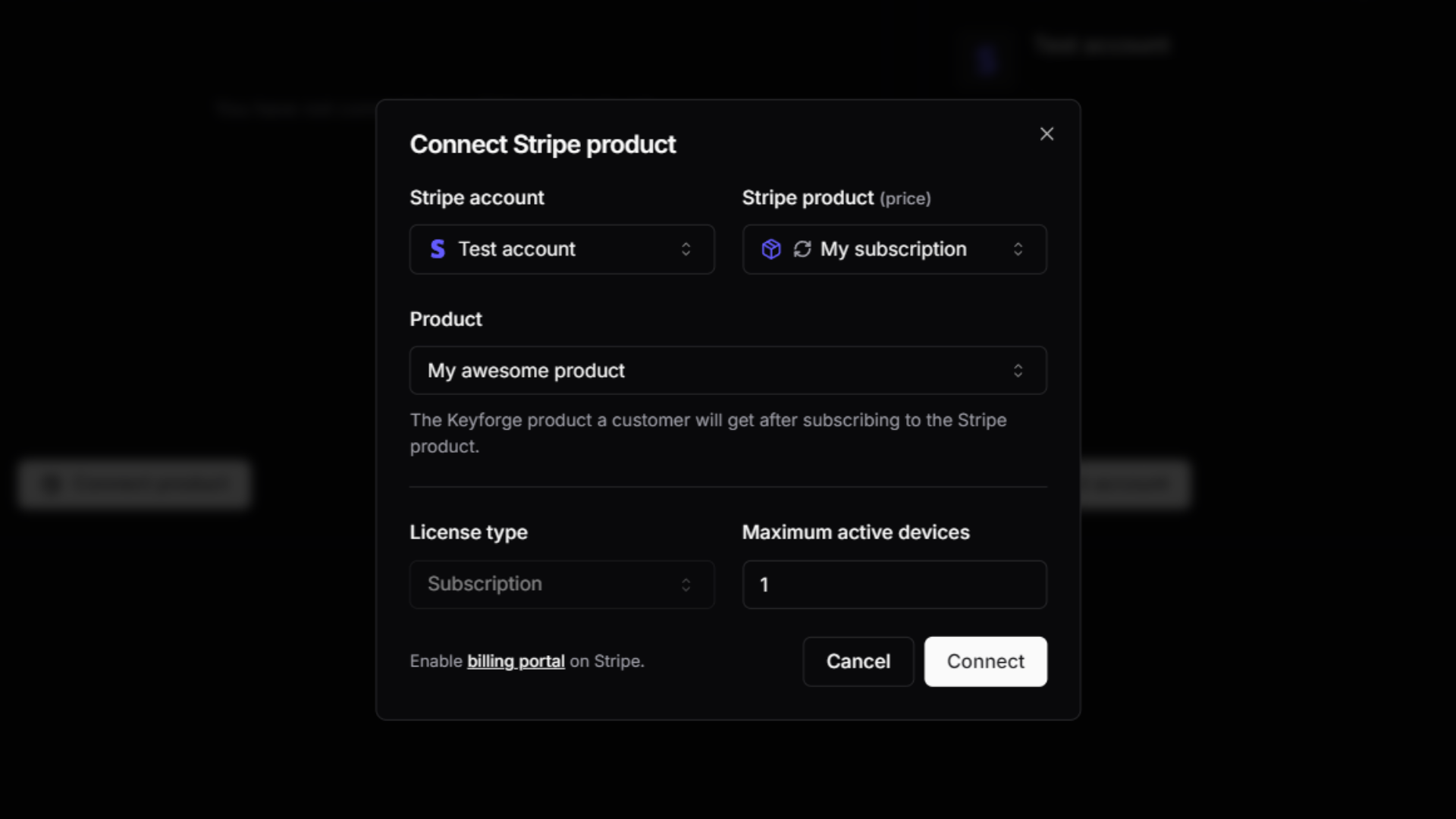 Connect Stripe subscription