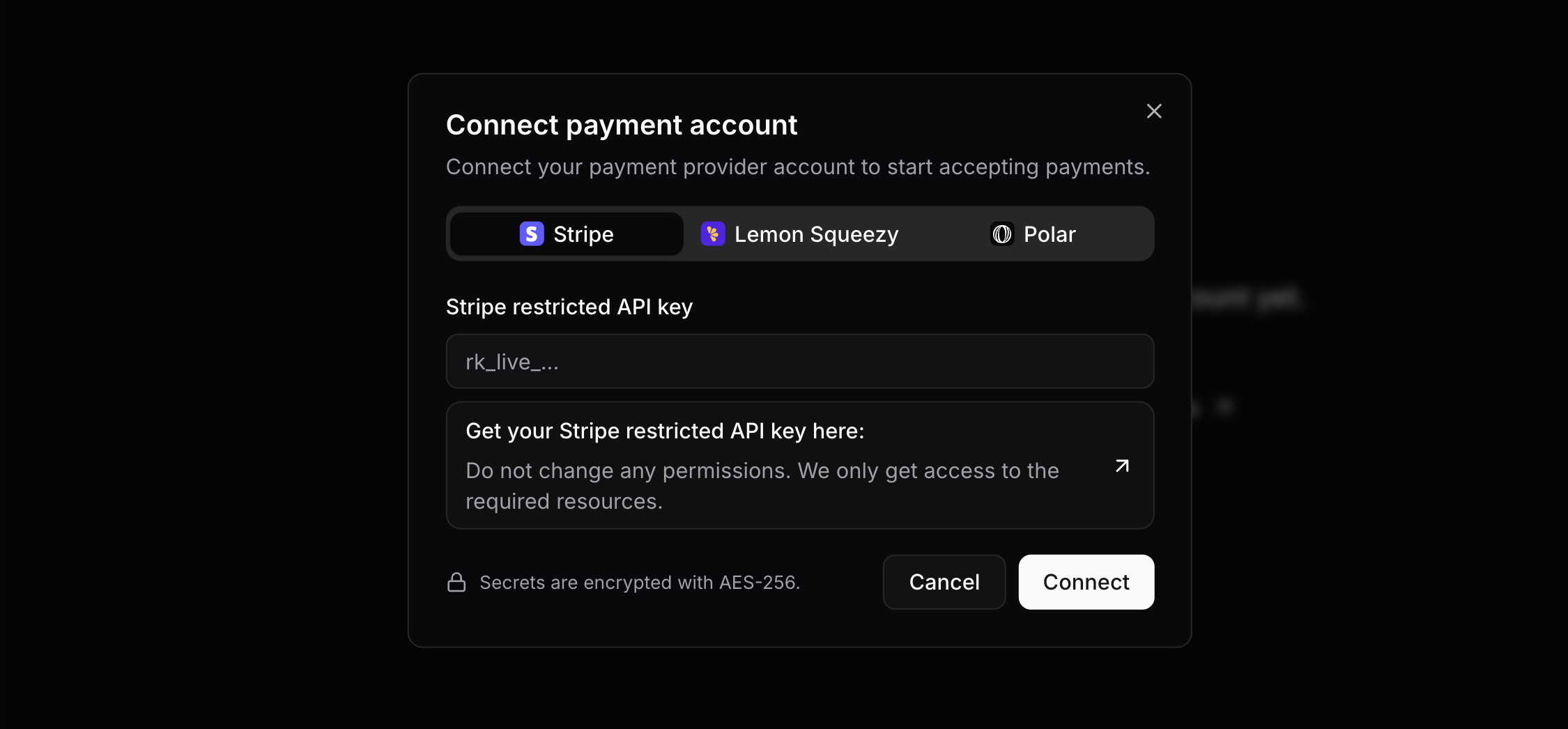 Connect Stripe account